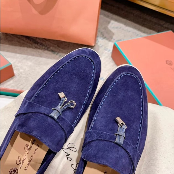 Loro Piana Royal Blue Suede Loafers main image 9